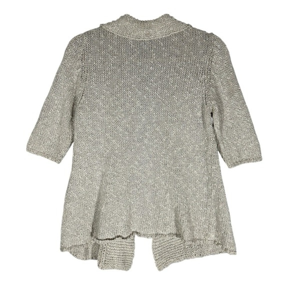 Eileen Fisher Open Cardigan Linen Blend Sz S Pointelle Collared Half Sleeve Oat - Picture 2 of 8